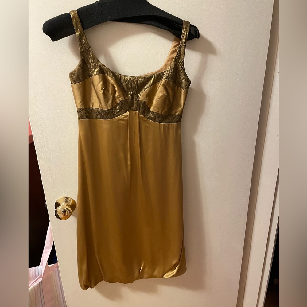 Nicole Miller cocktail dress, gold, size Small. Only worn once!